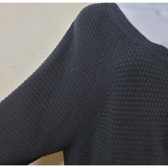 Black Waffle Knit V Neck 3 Button Henley Sweater XL 3/4 Sleeves Soft Stretchy - Picture 3 of 4